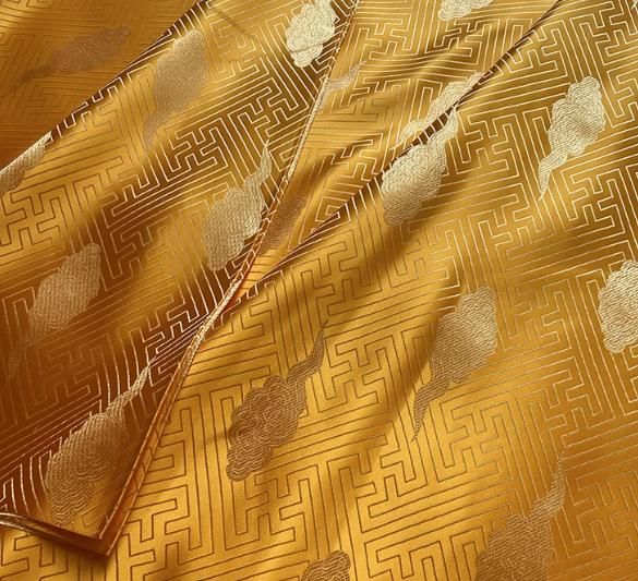 Fabric Fish Pattern, Gold Yellow Color, Fabric Wedding Dress, Wedding Dress Fabric, Fabric Fish, Cloud Pattern, Dress Fabrics, Wedding Jacket, Clouds Pattern