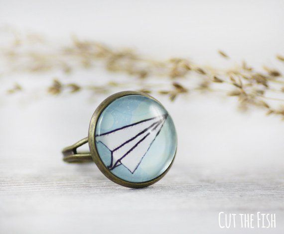 Blue Ring - Ring - Rings Jewelry - Turquoise Ring - Adjustable Ring - Origami Ring - Paper Plane - A Paper Plane Art, Ring Origami, Origami Ring, Ring Paper, Plane Art, Unique Jewelry Vintage, Author Gifts, Fish Jewelry, Art Ring