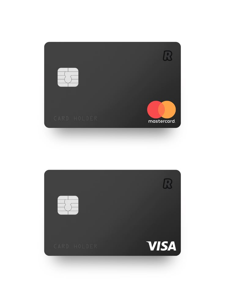 two credit cards with the word visa printed on them, both in black and white