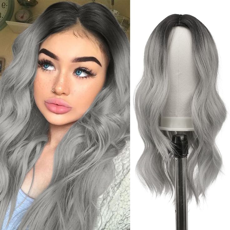 PRICES MAY VARY. [Gorgeous New Looking] The ombre grey wig is a fresh, fashion wig, the charming and distinctive waves with layers that frame your face perfectly. [Premium Synthetic Wigs] The long wig is made of high quality heat resistant synthetic fiber which is heat-friendly and requires much less maintenance than human hair. [Adjustable Velcro Straps] Soft straps adjust up to a 1/2 inch in either direction to achieve a more comfortable and secure fit. [Many Uses ＆ Occasion] This fashion silv Human Hair Wigs Blonde, Blonde With Pink, Human Hair Clip Ins, Grey Wig, Beige Blonde, Natural Wigs, Pink Wig, Black And Blonde, Brown Wig