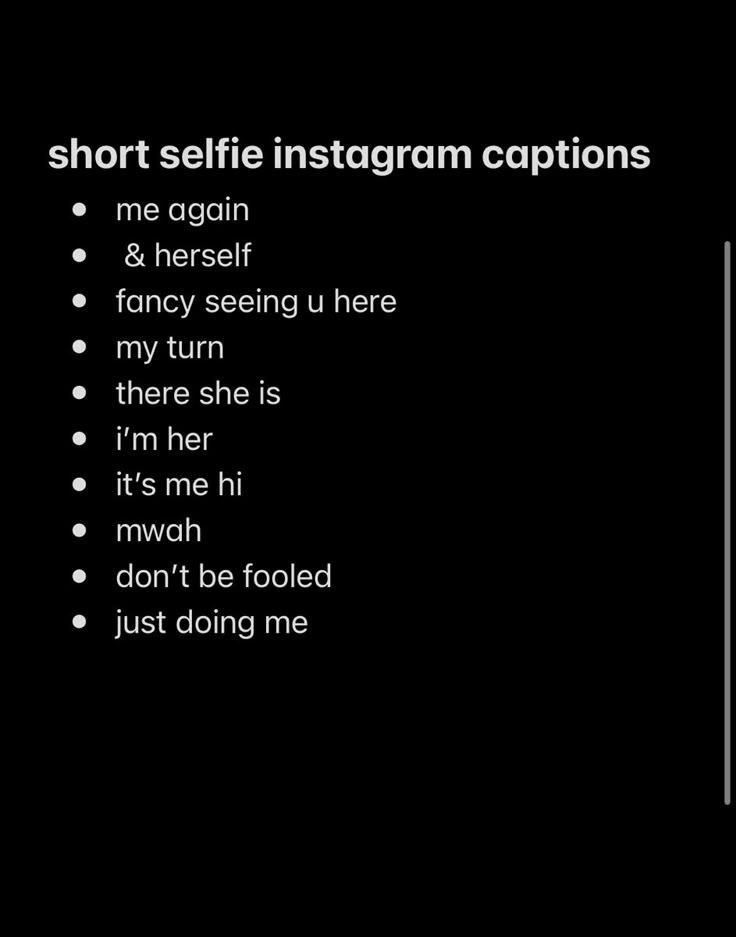 the words short selfie instagram captions are in white and black text on a black background