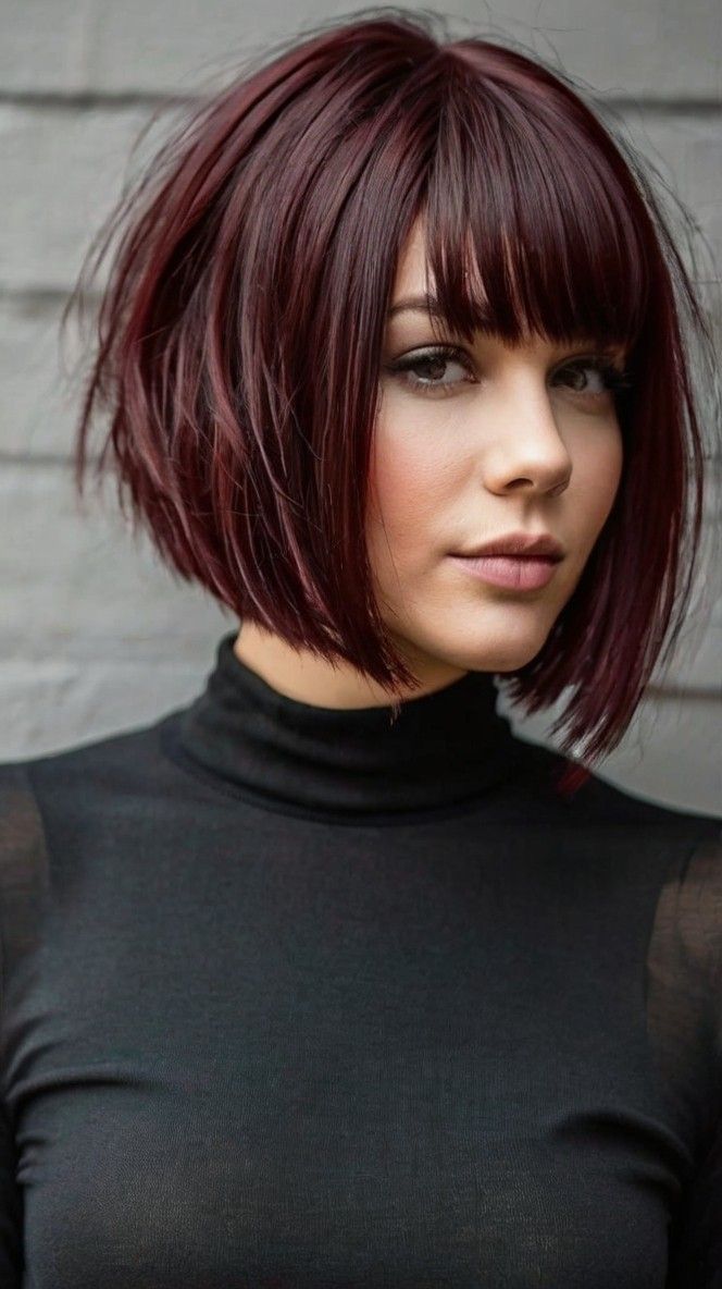 Beautiful Fall Hair Colors Dark Mahogany Long Layers Ideas Short Mahogany Hair, Cute Bob Haircuts With Bangs, Dark Red Hair Color Short, Warm Undertone Hair Color, Mahogany Hair Color, Hair Colors For Dark Hair, Fall Hair Colors Dark, Hair Colors Dark, Dark Burgundy Hair