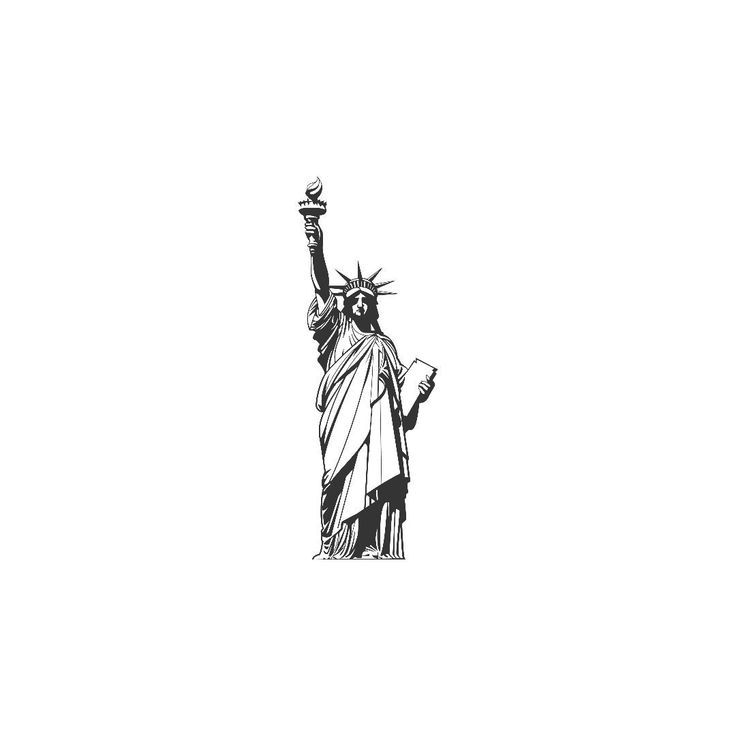 an ink drawing of the statue of liberty holding a piece of paper in her hands