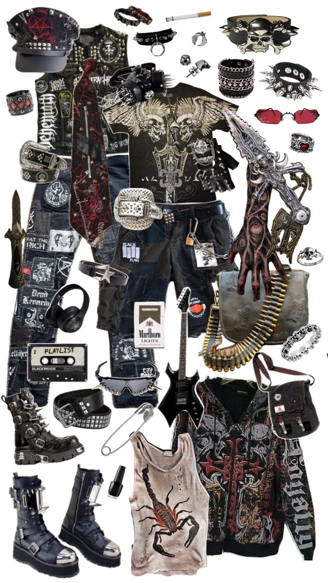 A look inspired by punk elements Punk Fits Aesthetic, Types Of Punk Aesthetics, Uk Punk Fashion, Punk Moodboard Fashion, Punk Rock Outfits Aesthetic, Punk Style Outfits Grunge, Alternative Punk Fashion, Easy Punk Outfits, Emo Grunge Outfits Punk Rock