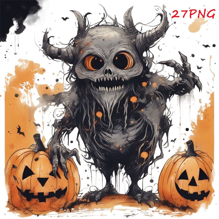 an image of a creepy monster with two pumpkins