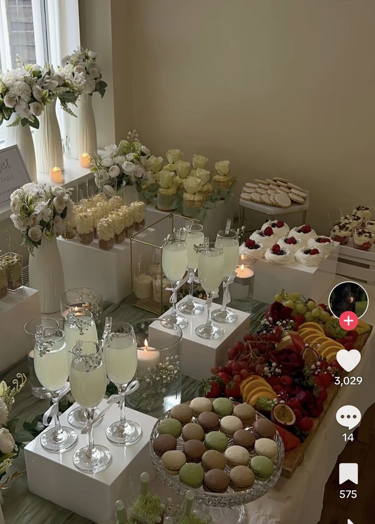 a table filled with lots of desserts and drinks