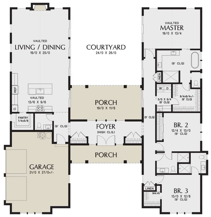 the floor plan for this house is very large and has two master suites on each side