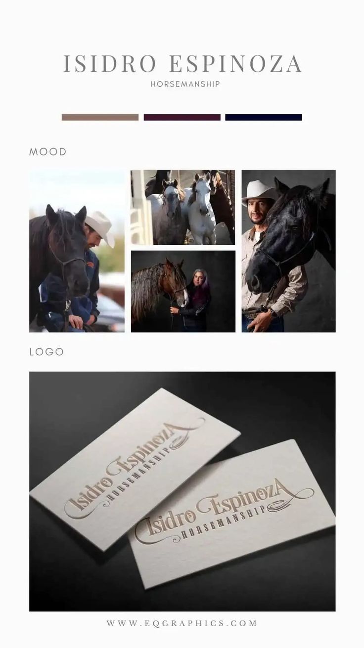 two business cards with horses on them and the words, espiro espinoza