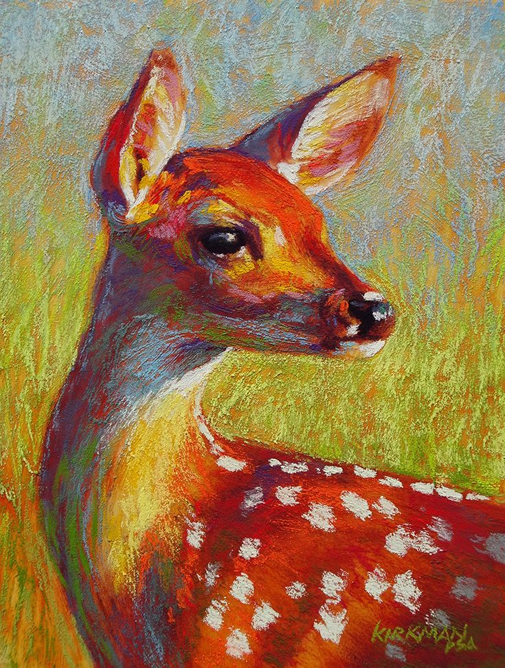 a painting of a deer in the grass