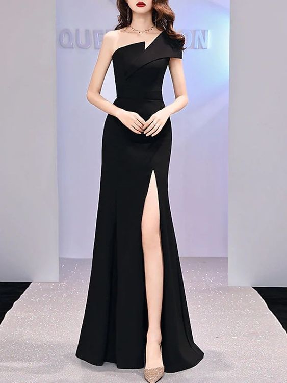 Party Dress Classy, Cheap Formal Dresses, Dress Pesta, Black Dresses Classy, Gowns Dresses Elegant, Elegant Black Dress, Dress One Shoulder, Elegant Dresses Classy, Formal Evening Dress