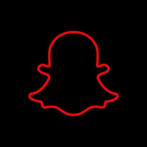 a neon red snap icon on a black background, with the shape of a person's head