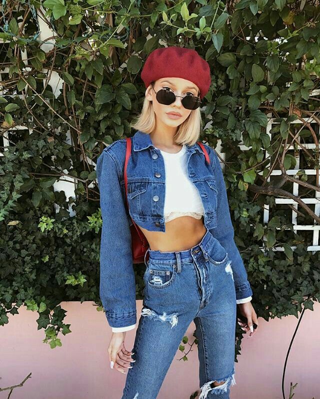 Pinterest @IIIannaIII Looks Jeans, All Jeans, Trendy Swimwear, Trendy Summer Outfits, Rock Chic, Street Style Trends, Cropped Denim Jacket, Eyes Design, Mode Inspo