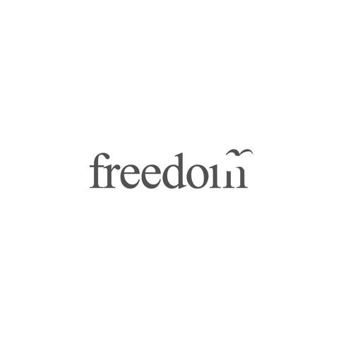 the word freedom written in black on a white background