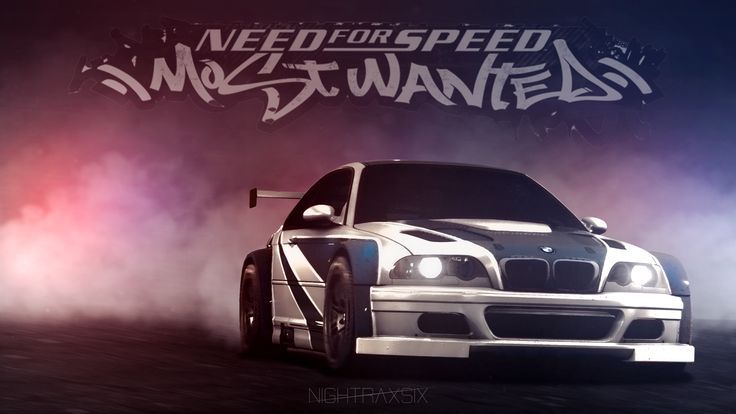 a white car driving on top of a foggy road with the words need for speed most wanted