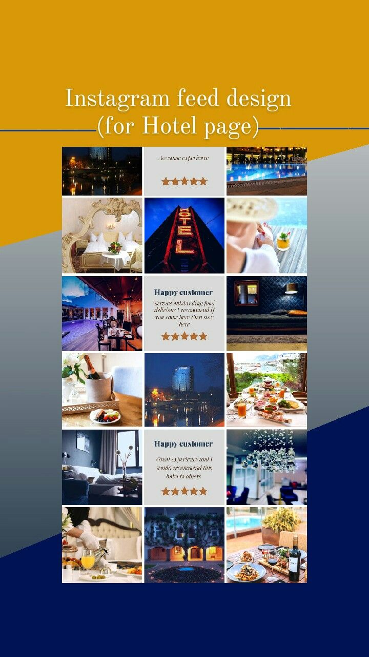 the instagramm feed design for hotel page is shown in blue, yellow and white