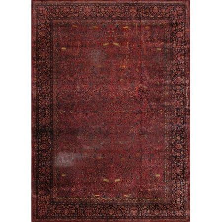 an antique persian rug with red and black colors, on a white background the area is very