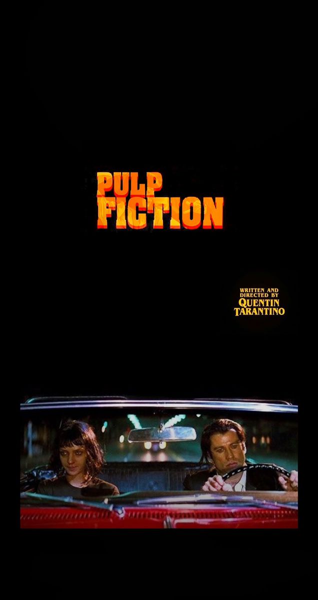 the movie pulp fiction is shown in front of a black background with an image of two people