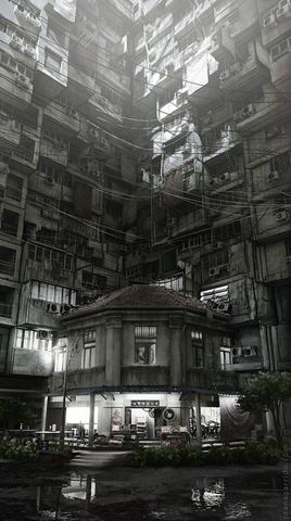 an old building with lots of windows and balconies on the roof is shown in black and white