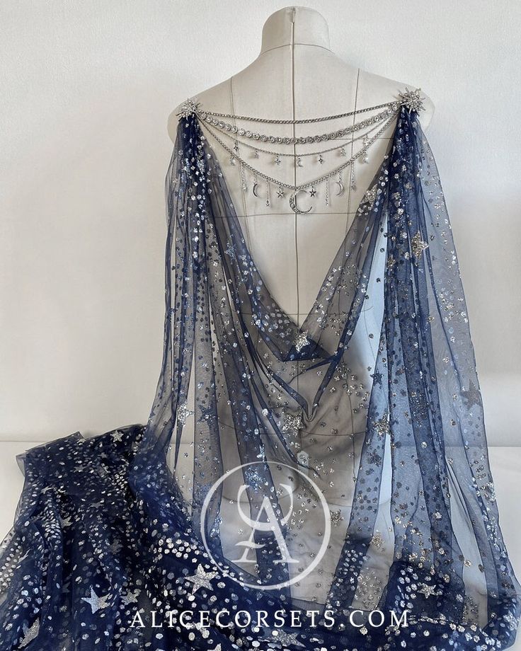 Starry Night Draped Wedding Cape Veil Stars Bridal Cape Celestial Fairytale Cloak Fantasy Veil Cover-up for Dress Alternative Wedding Wrap - Etsy Fantasy Dress With Cape, Cosmic Wedding Dresses, Starry Dress Aesthetic, Blue Star Wedding Dress, Fantasy Star Dress, Velaris Dress, White And Navy Wedding Dress, Starry Night Accessories, Constellation Dress Wedding