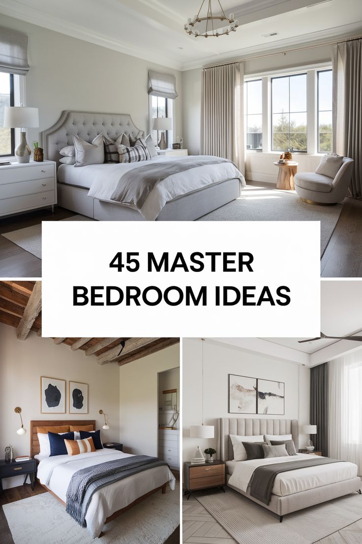 45 Jaw-Dropping Master Bedroom Ideas You Need to See Room Remodeling Bedroom Master Suite, Bedroom Ideas Master Suite, Ideas For Master Bedrooms Decorating, Master Bedrooms With King Bed, Master Bedrooms Transitional, Master Bedding Ideas Cozy Bedroom Layered, Master Bedrooms Picture Wall, Main Bedroom Ideas Cozy, Transitional Style Bedroom Furniture