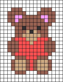 a cross stitch teddy bear is shown in the shape of a pixellated image with pink eyes