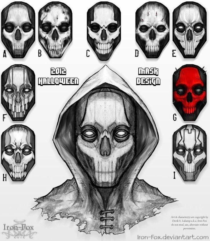 a bunch of skulls with hoods on them