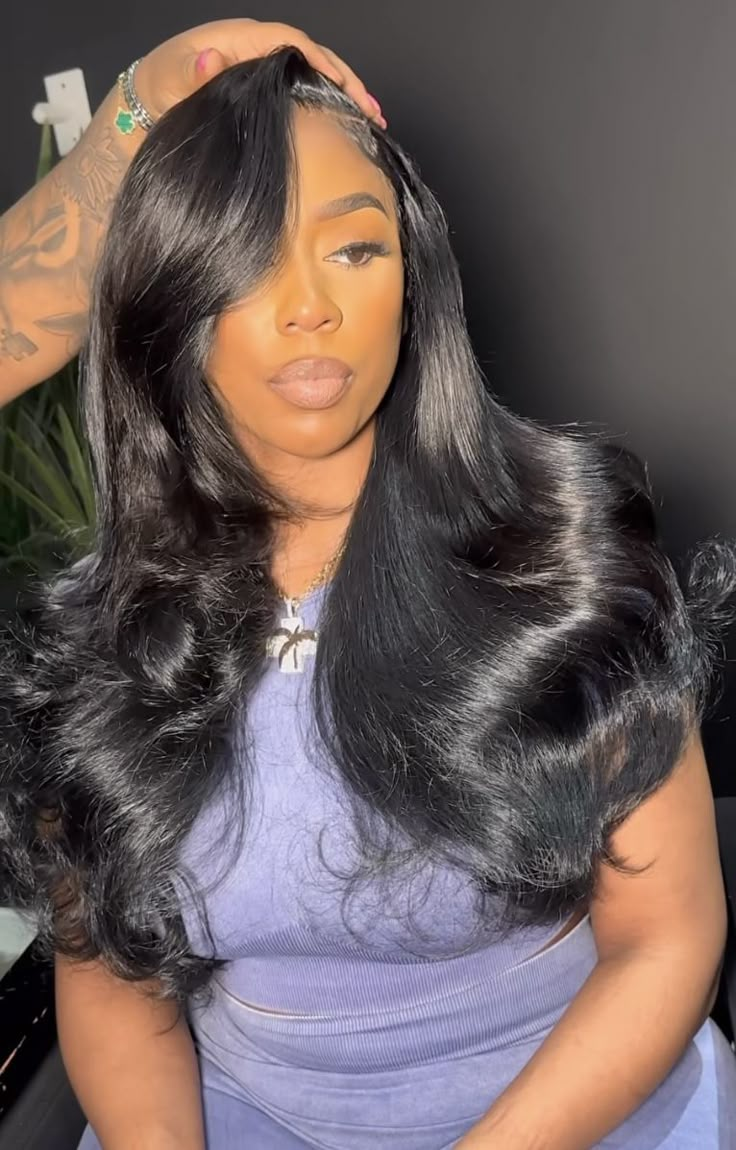 Kash Doll Side Part Layers, Kash Doll Layered Hair, Layered Side Part Wig With Curls, Frontal Wig With Layers, Kash Doll Hair, Side Part Sew In With Layers, Kash Doll Hairstyles, Fall Wigs, Blonde Hair Red Lips