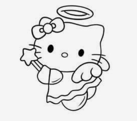 hello kitty with angel halo and stars coloring page for kids to color on the wall