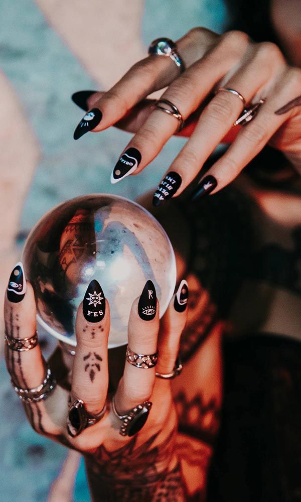 Ouija | PRESS ON NAILS #all #black #cosmetics Planchette Nails, Black Press On Nails, Stiletto Nails Short, Short Stiletto, Isopropyl Alcohol, Ouija Board, Festival Makeup, Clean Nails, Black Doll