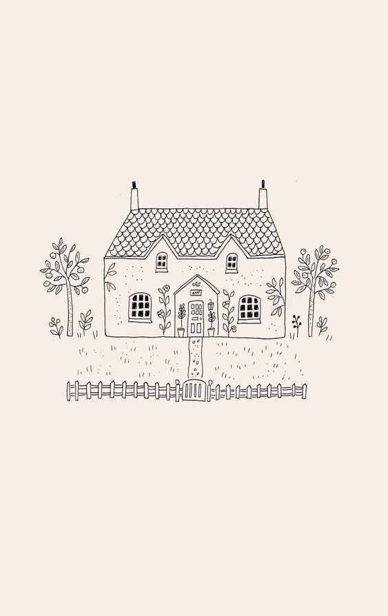 a black and white drawing of a house