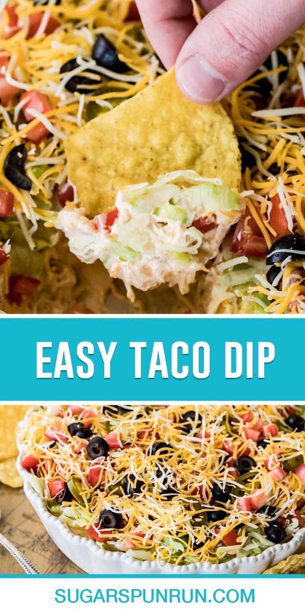 the easy taco dip is ready to be eaten