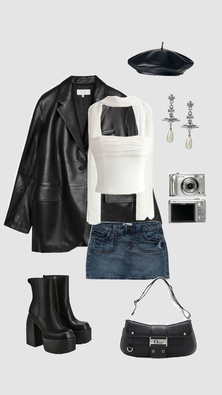 Nyc Fall Going Out Outfits, Black And White Y2k Outfits, Black Theme Outfit, Black And White Concert Outfit, Black And White Aesthetic Outfit, Outfits Ideas Black, Fashion Magazine Aesthetic, Pop Concert Outfit, Magazine Aesthetic