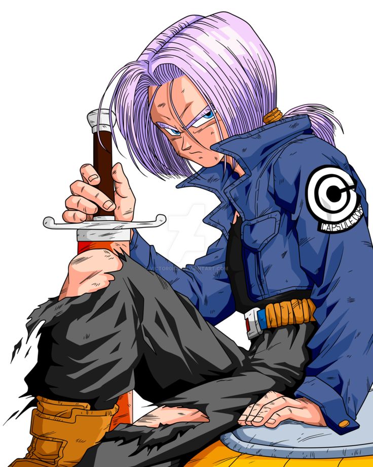 an anime character with purple hair holding a knife in his hand while sitting on the ground