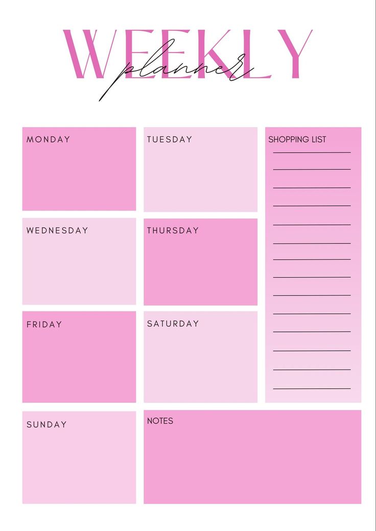 a pink weekly planner with the words week