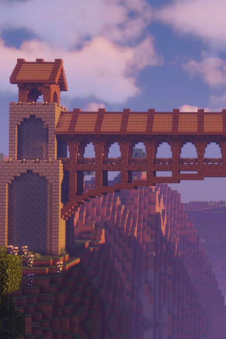 an animated image of a bridge over a mountain