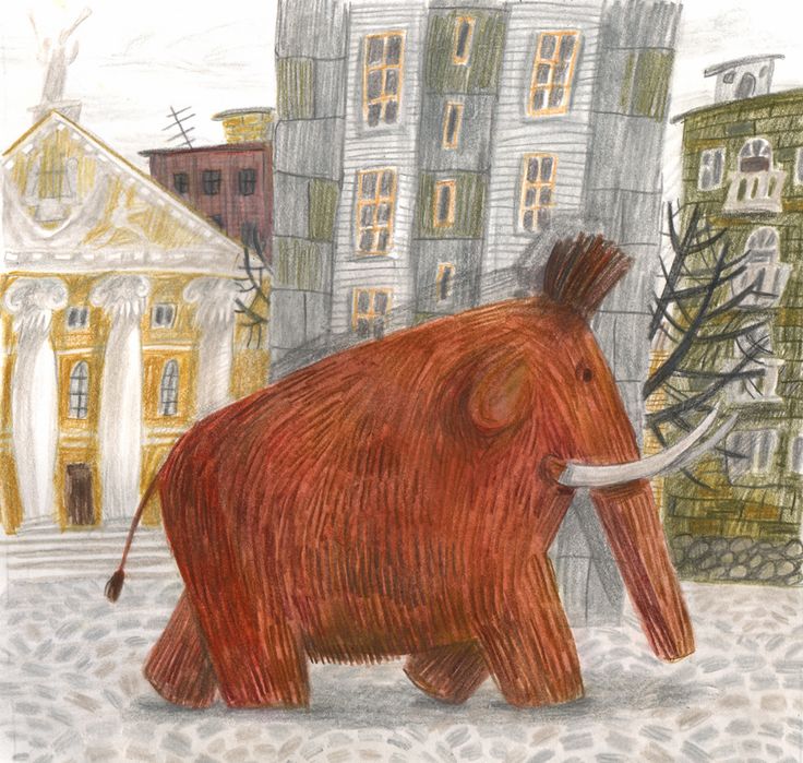 a drawing of an elephant walking in the street