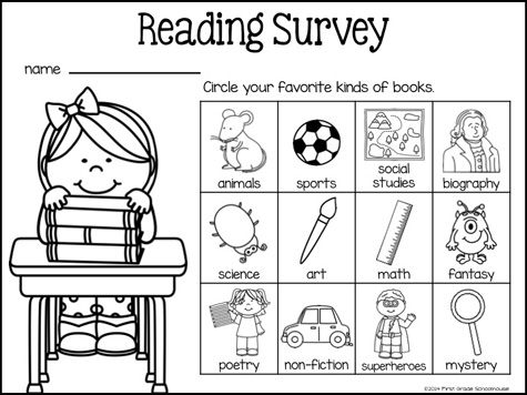 the reading survey for children with pictures and words