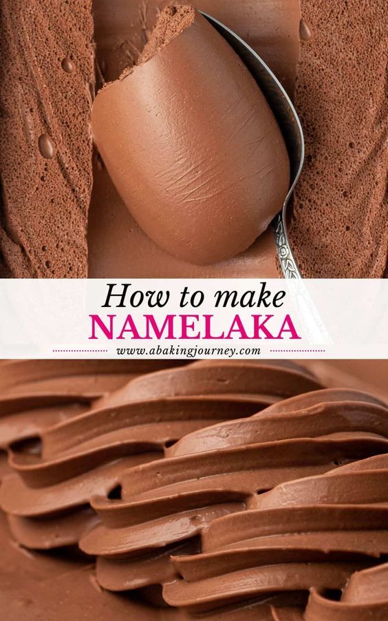 how to make namelaka chocolate cake with text overlay that reads, how to make namelaka