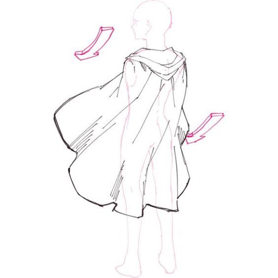 a drawing of a woman in a cape