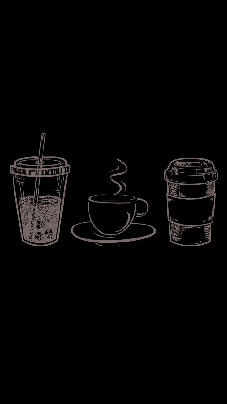 coffee cups and saucers are drawn on a black background