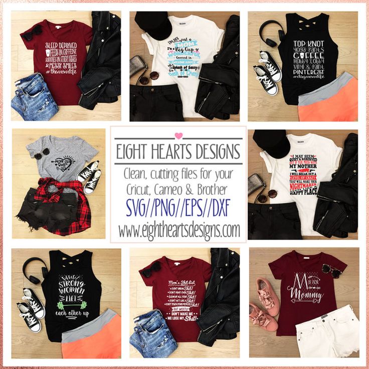 eight different t - shirts with the words eight hearts designs written on them in multiple pictures