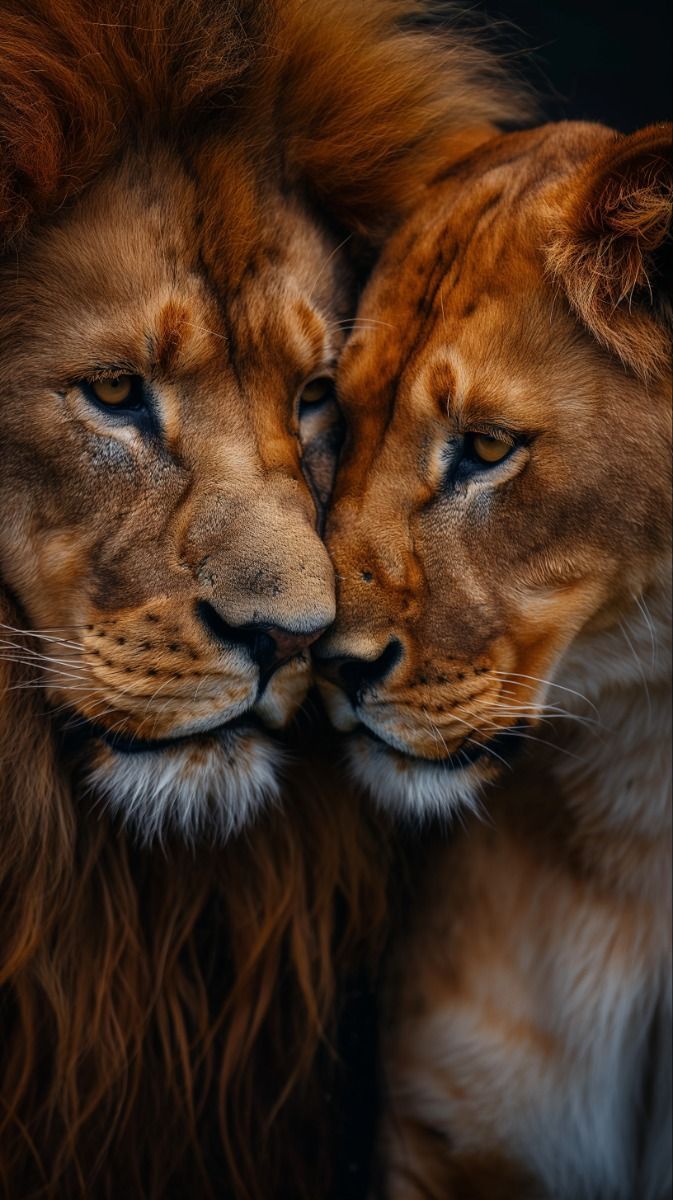 two lions cuddling together with each other