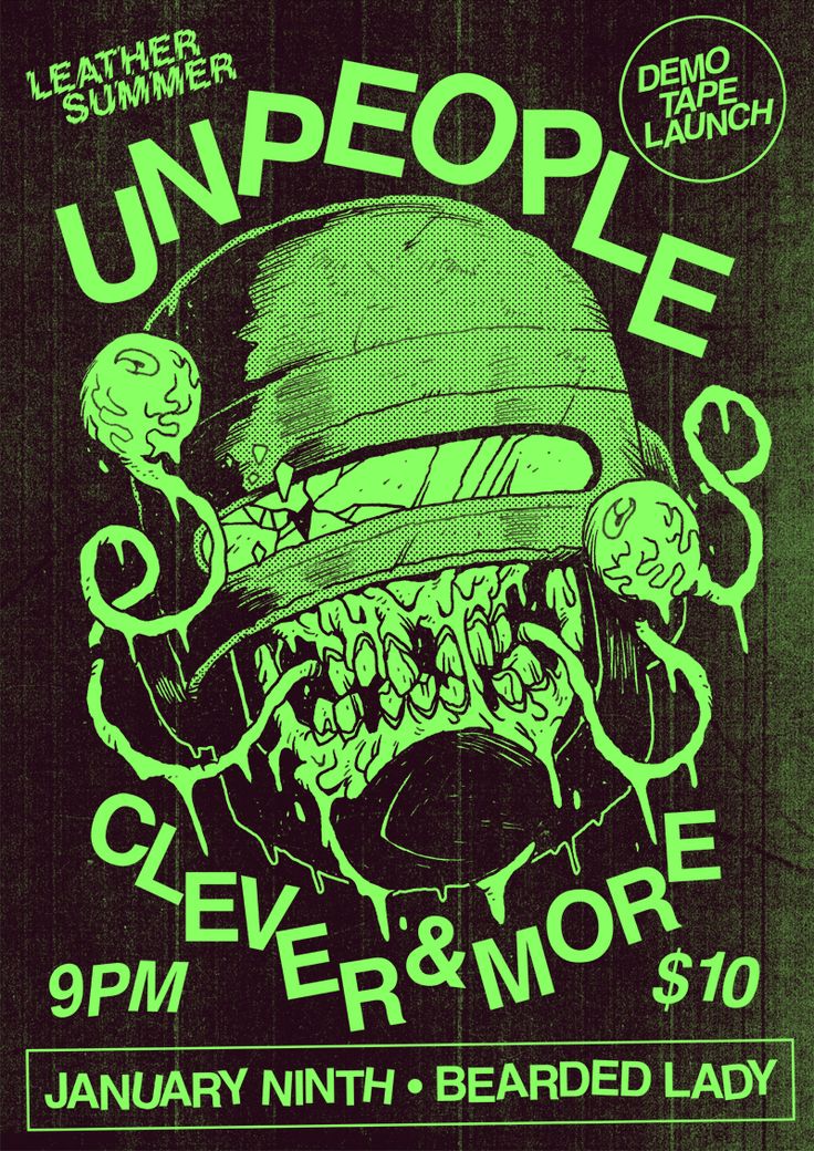 a poster for an upcoming punk band called unpeople, featuring a skull wearing a hat