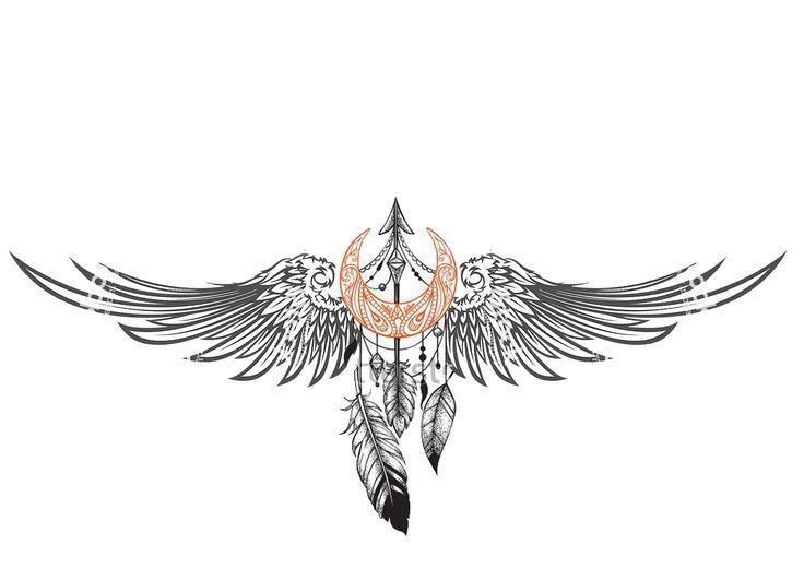 a tattoo design with wings and a crescent