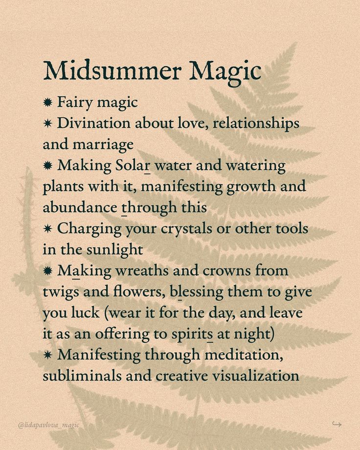 the words midsummer magic are written in black and white, with green leaves on it