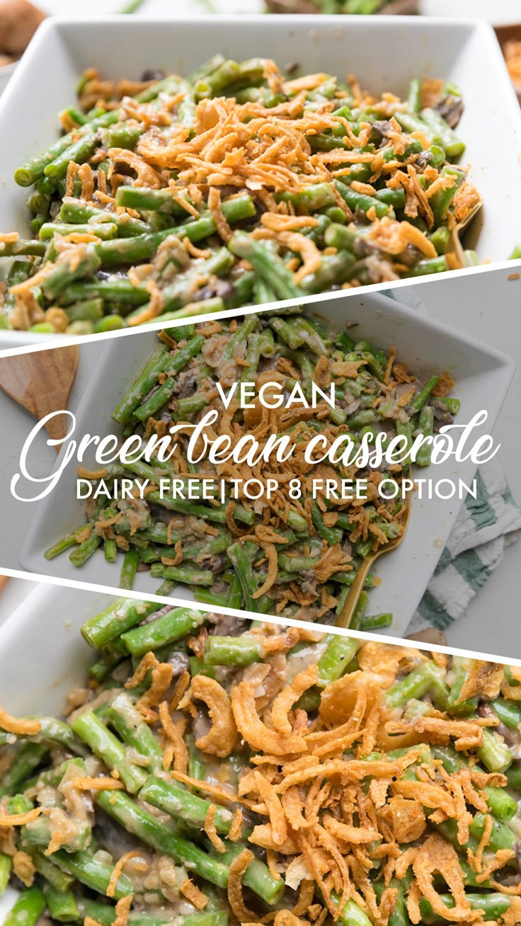 green bean casserole with cheesy toppings in a white dish