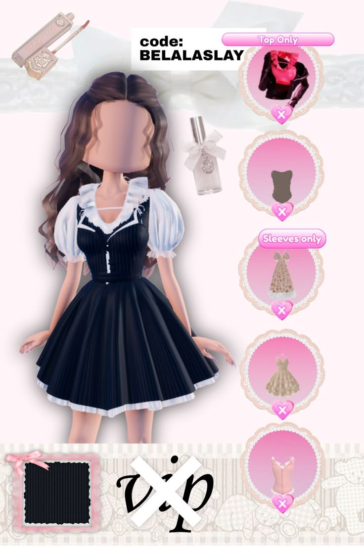 the doll is wearing a black dress with white trims