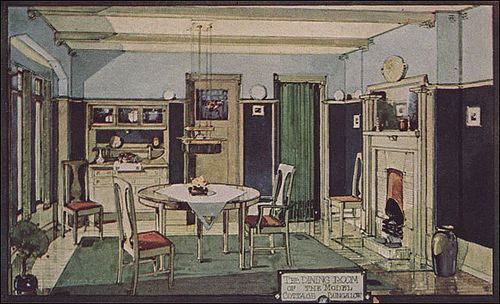 an old drawing of a kitchen and dining room