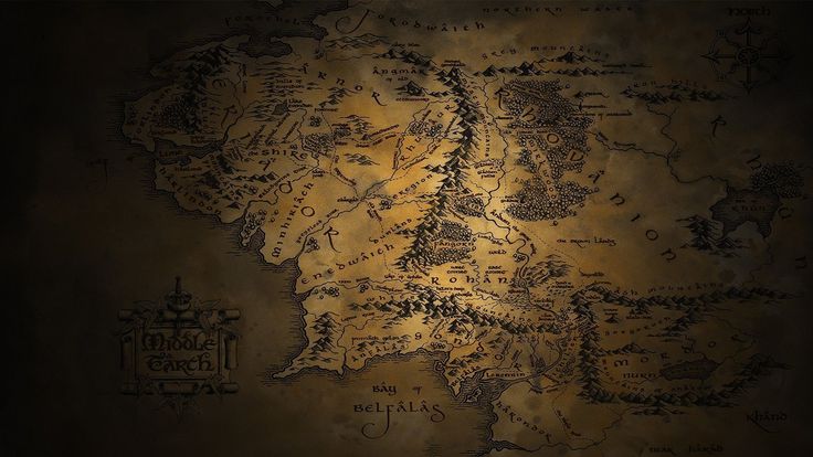 the map of middle earth from lord of the rings, which is drawn in gold