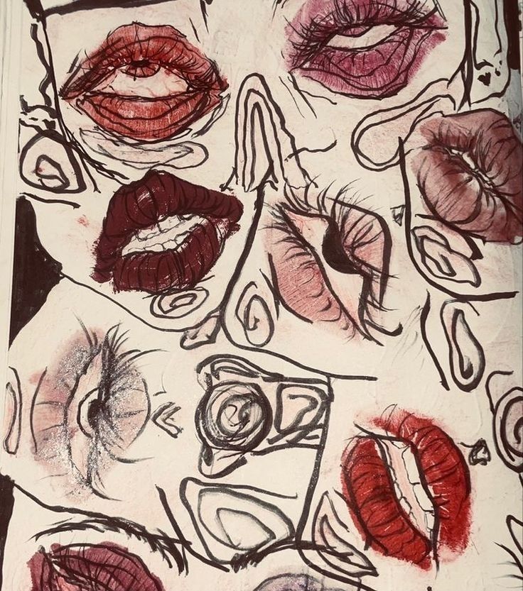 a drawing of different types of lips on a piece of paper with writing underneath it